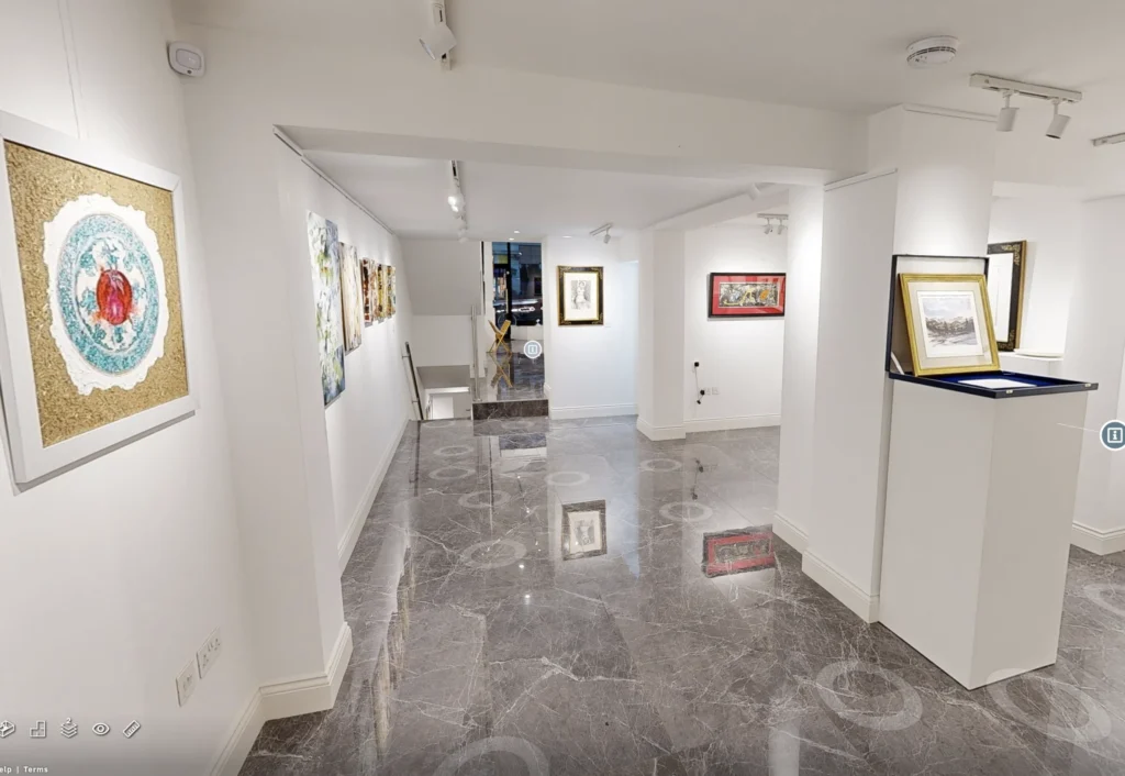 EC2XR Virtual Tour – Contemporary Art Gallery Art gallery interior with framed works captured for an EC2XR virtual tour.